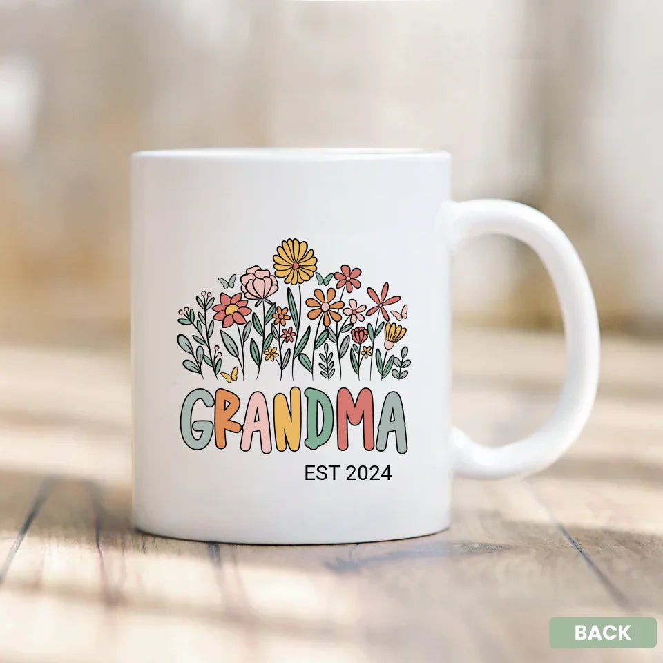 Custom floral grandma love mug front view