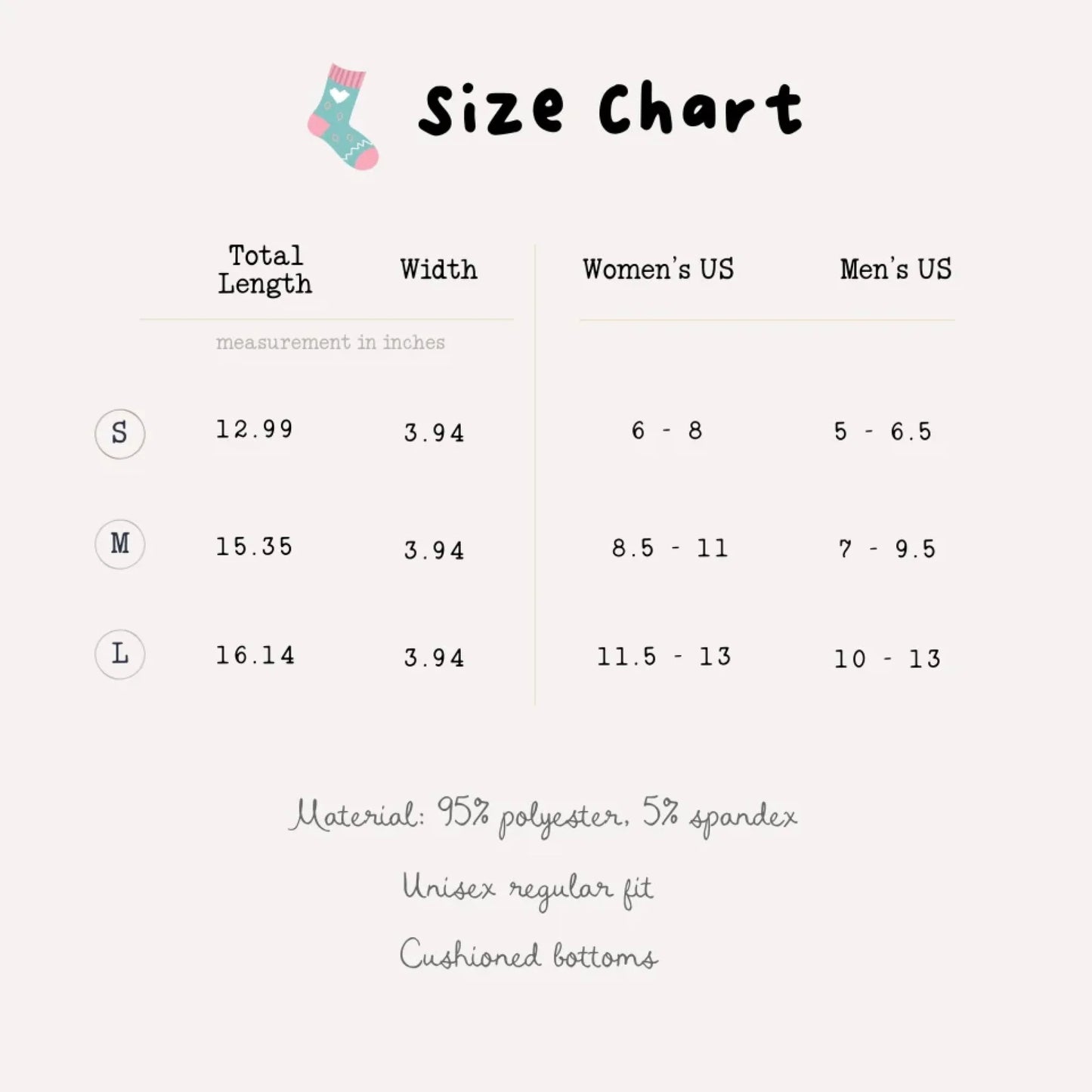 13 size chart socks