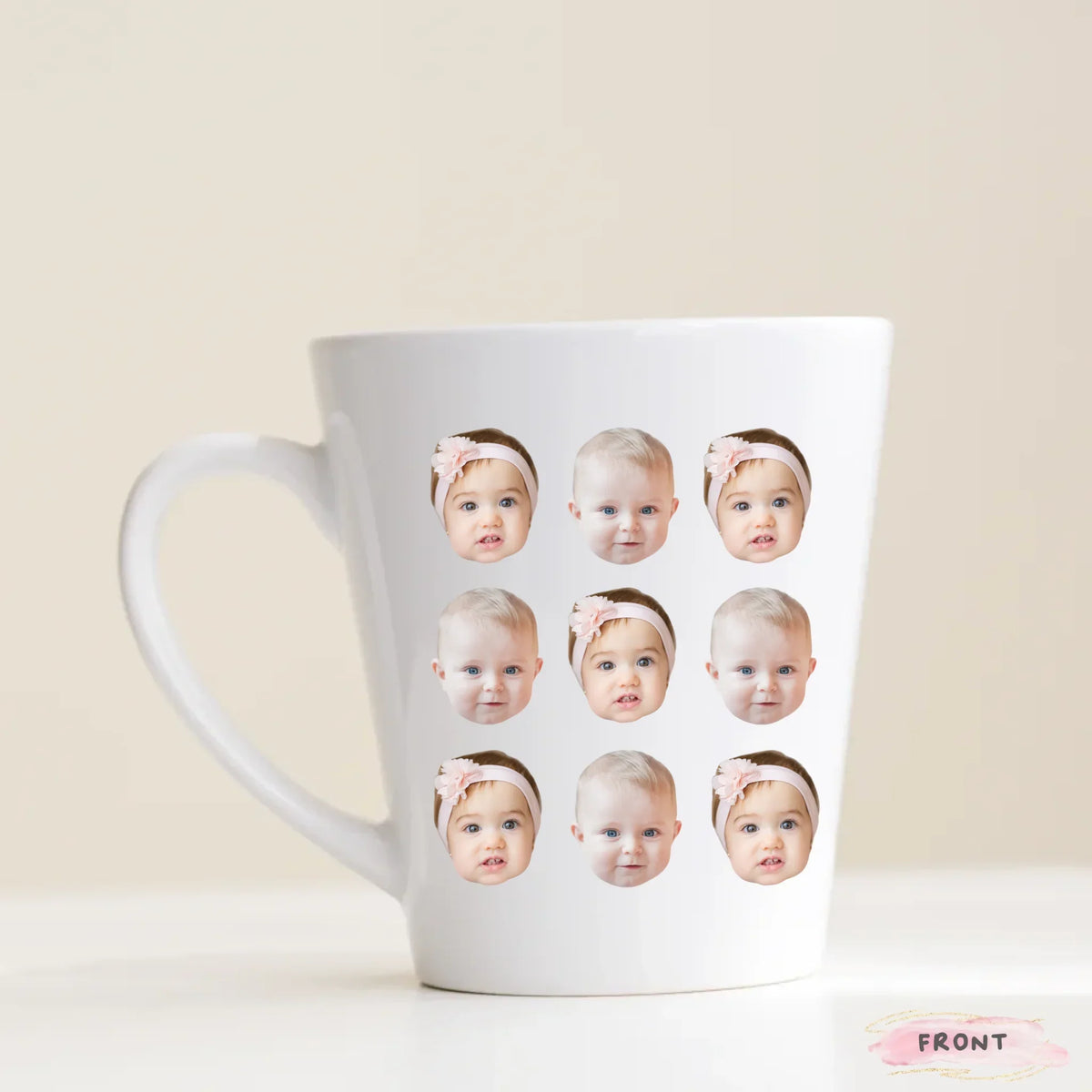 Baby Face Pattern mug in gift packaging, personalized new parent gift