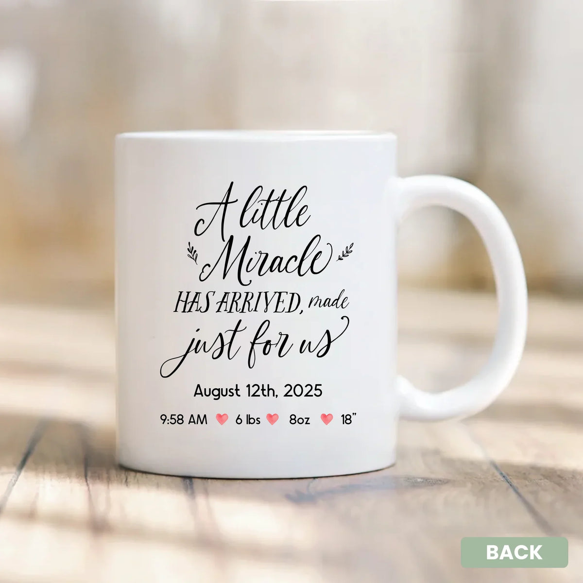 A Little Miracle - new parent gift mug personalized front view