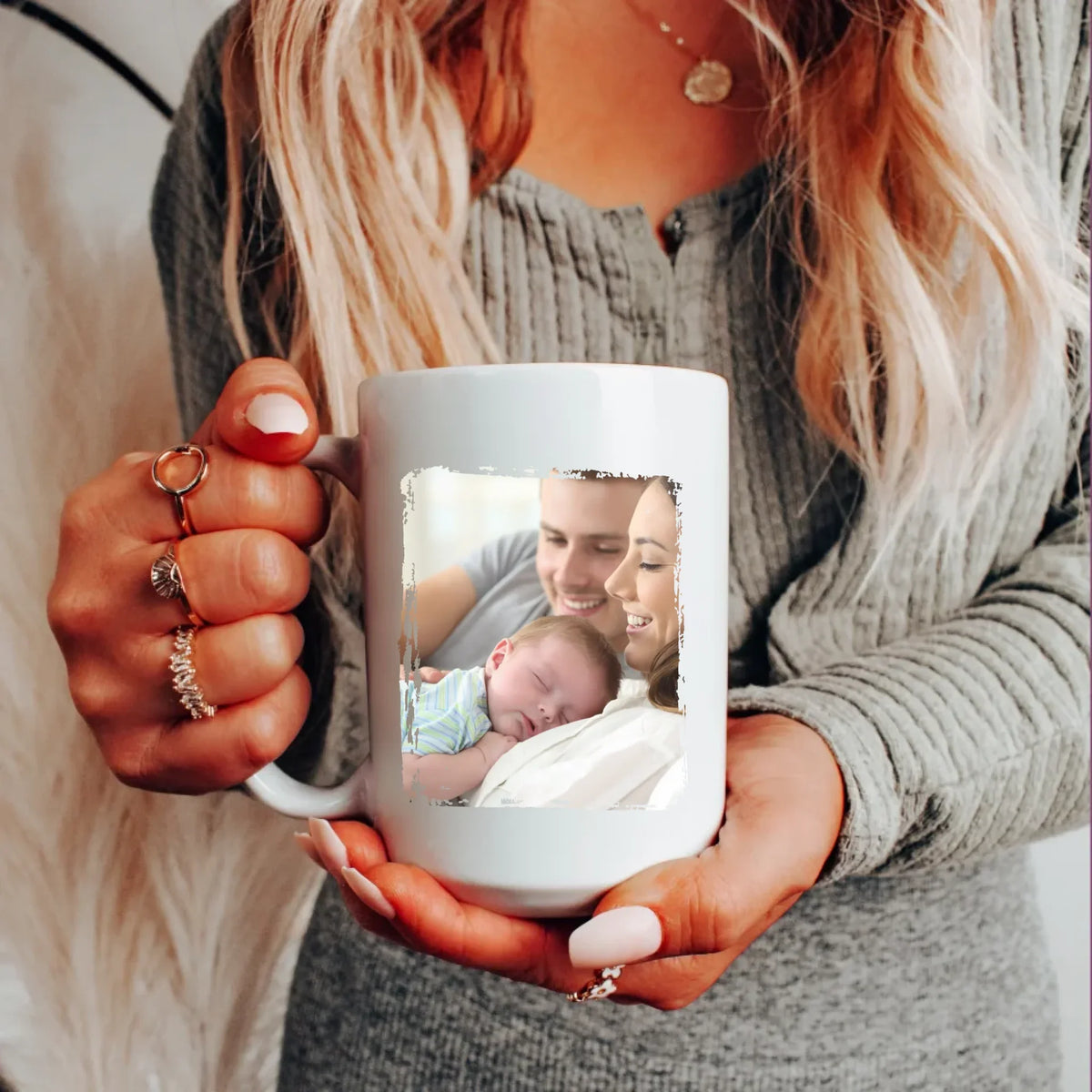 Baby milestone calendar ceramic mug in 12oz latte size with custom name