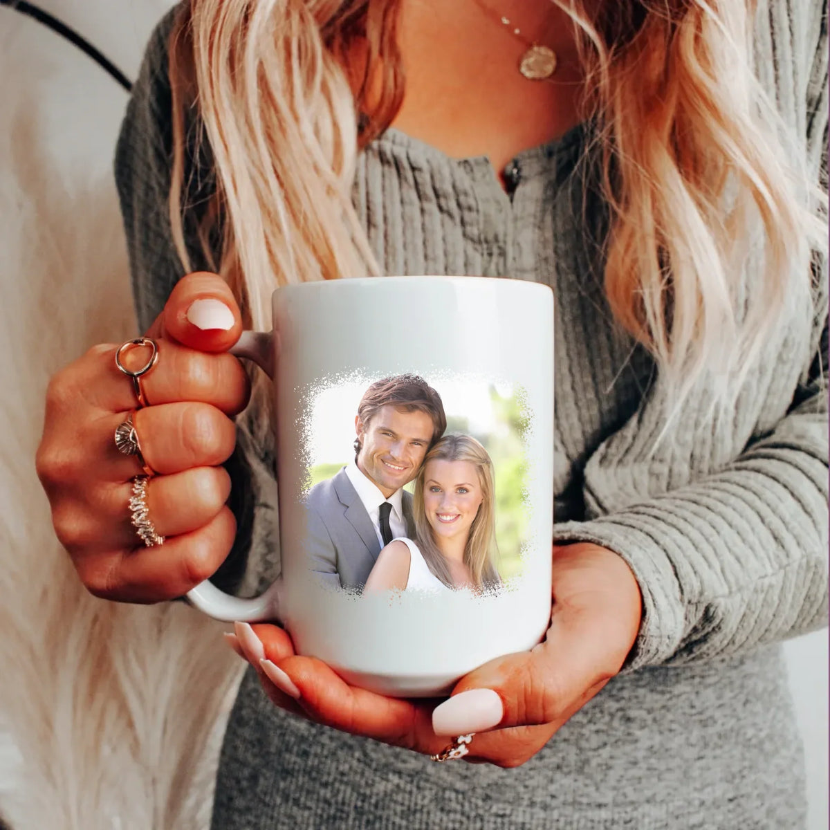 Forever Starts Here - 15oz latte mug personalized with a couple's photo and wedding date