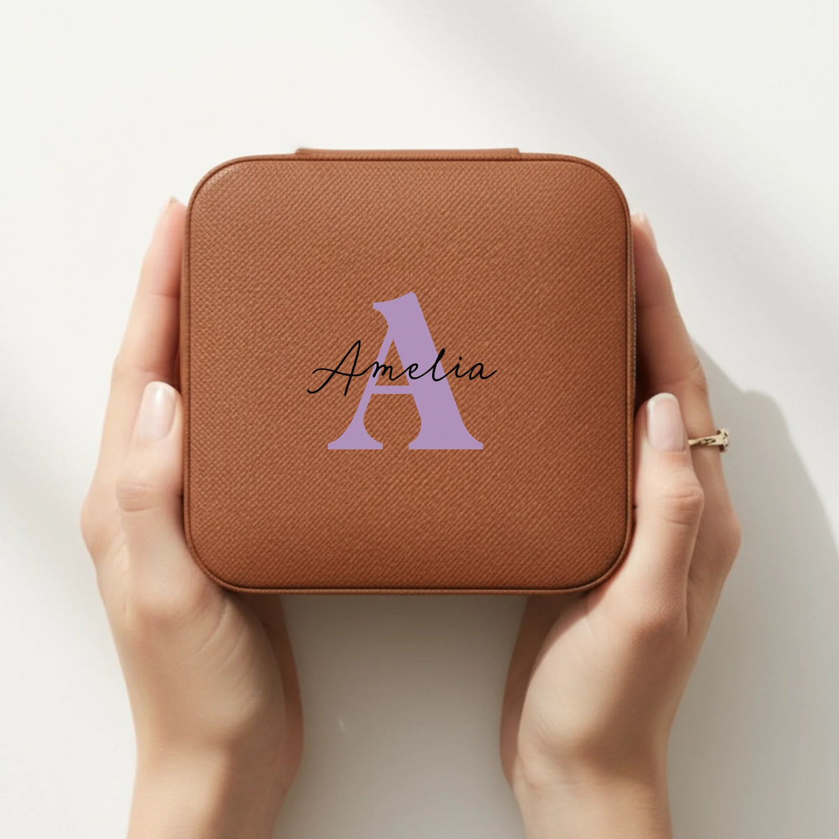 Signature Initial personalized mini jewelry box in Brown - bridesmaid gift