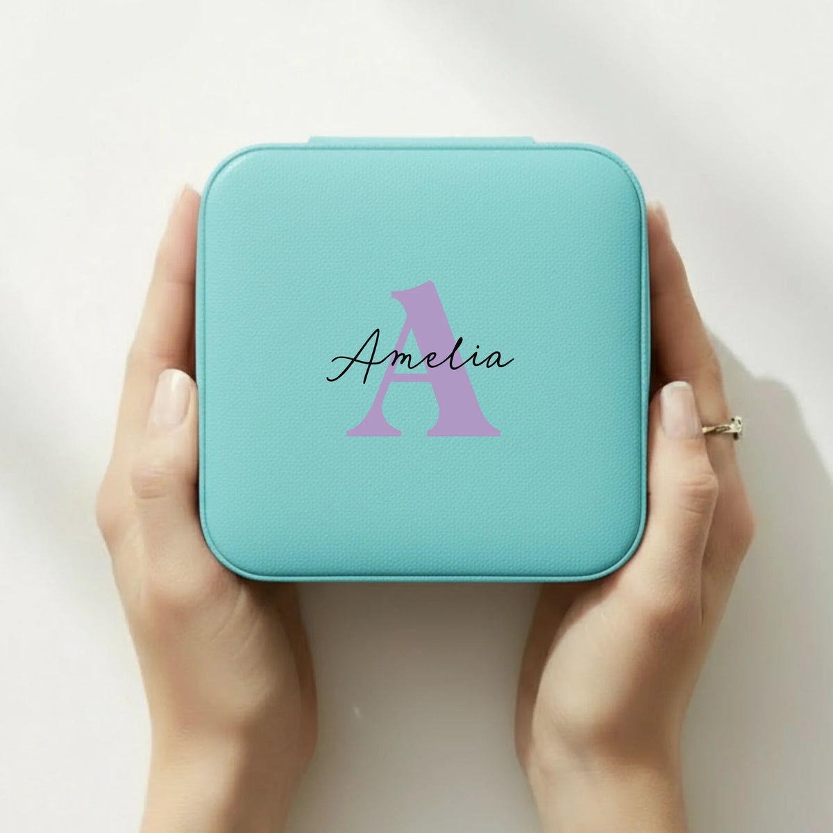 Signature Initial personalized mini jewelry box in Tiffany Blue - bridesmaid gift