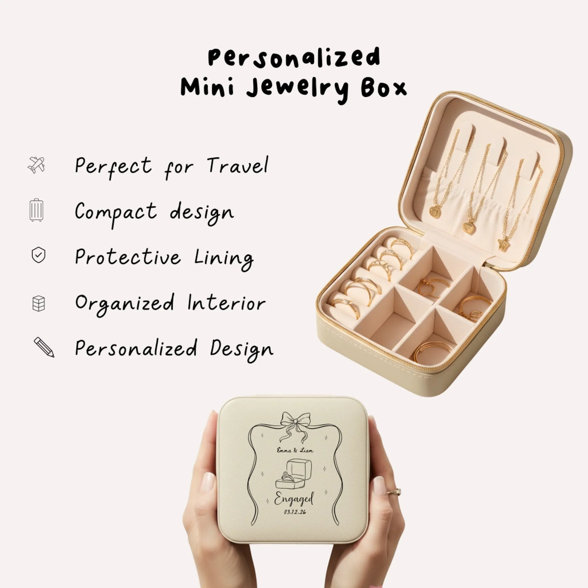 Signature Initial personalized jewelry box - additional angle - bridesmaid gift