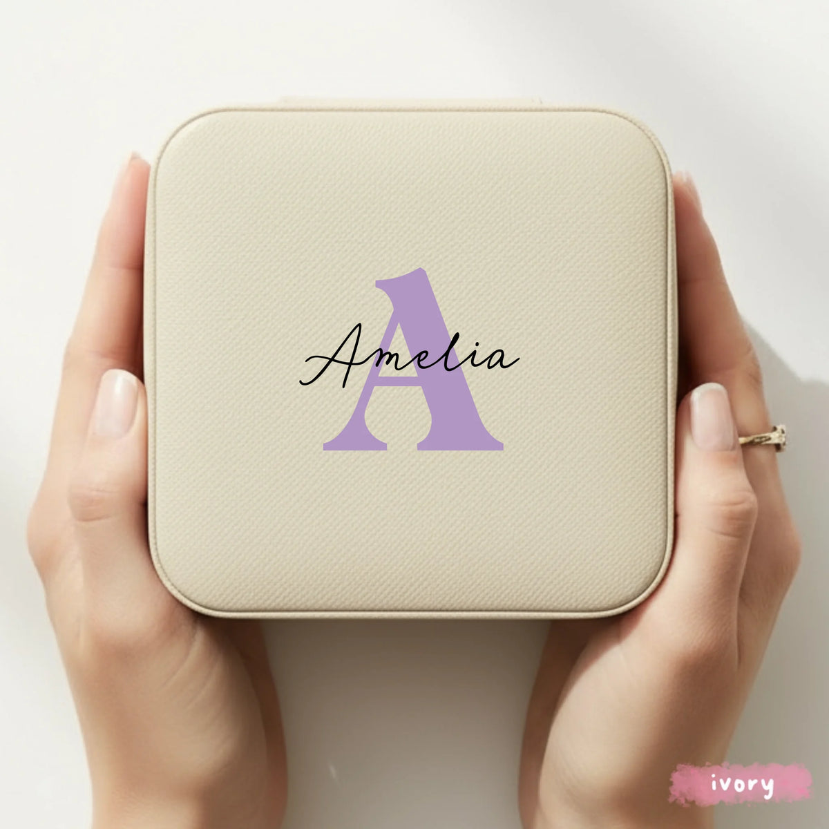 Signature Initial personalized mini jewelry box in Ivory - bridesmaid gift