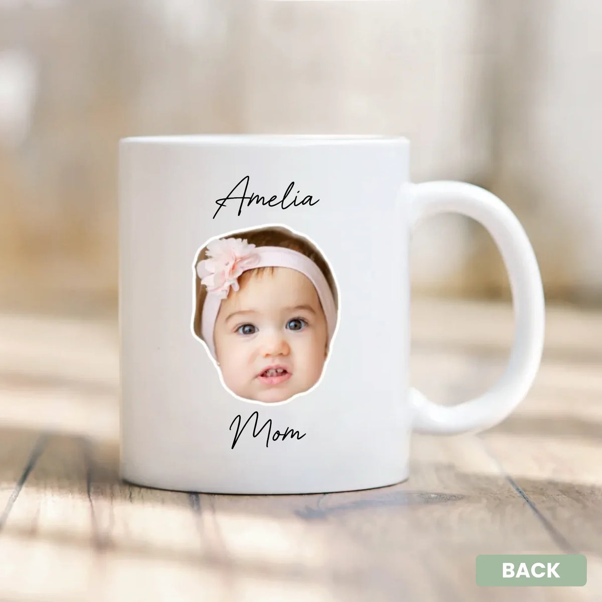 Custom photo mug side view, personalized with child's photo for mom gift