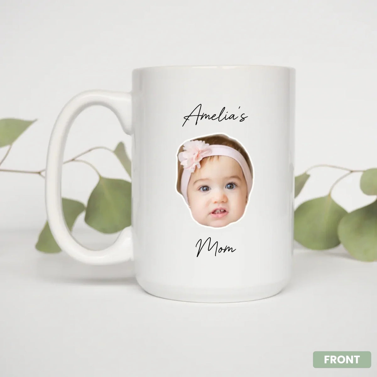 Motherhood photo mug with personalized child's face, 12oz ceramic gift
