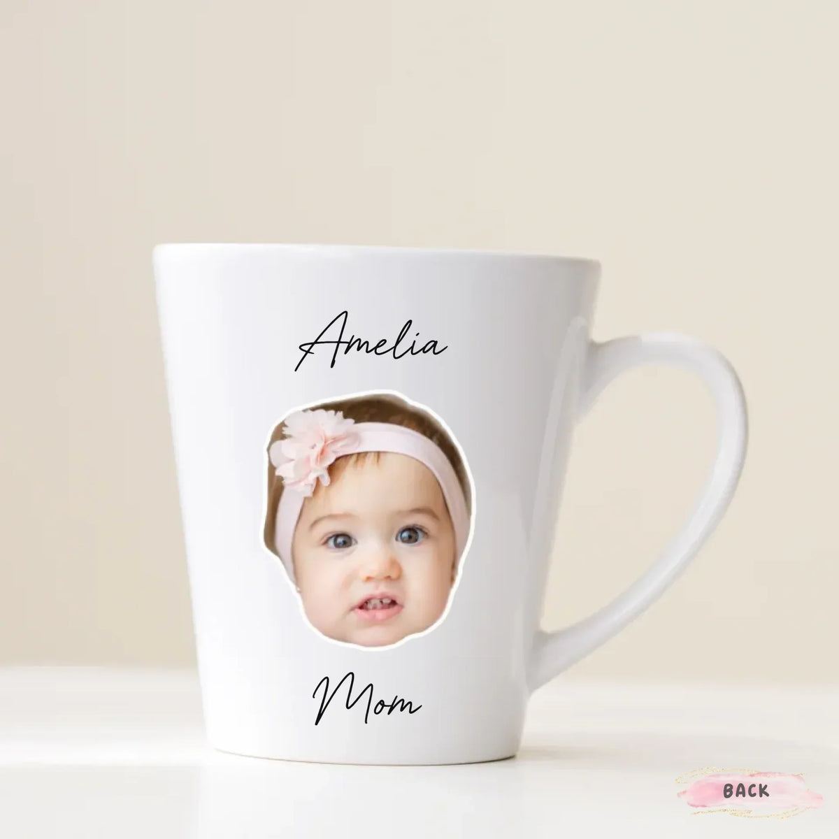 Lifestyle photo of custom mom photo mug, thoughtful gift with child's photo