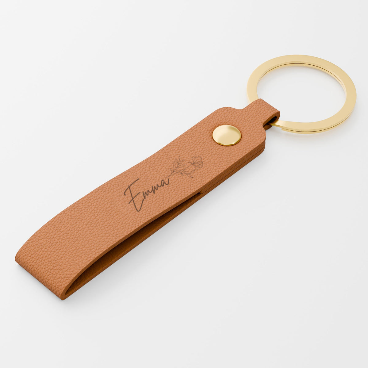 Personalized birth flower name leather keychain - Brown