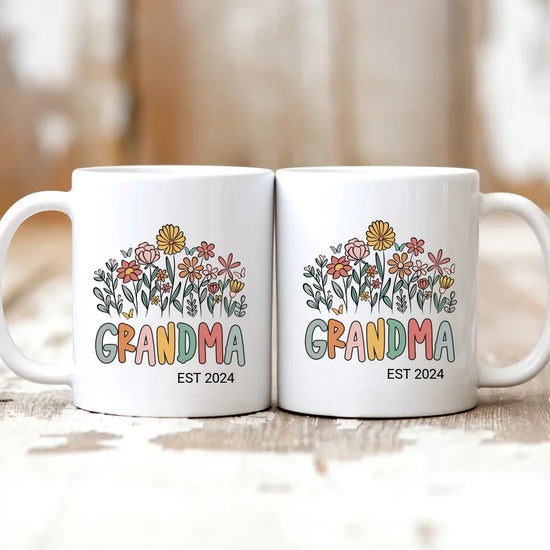 Floral Grandma Love personalized ceramic mug gift for new grandmothers