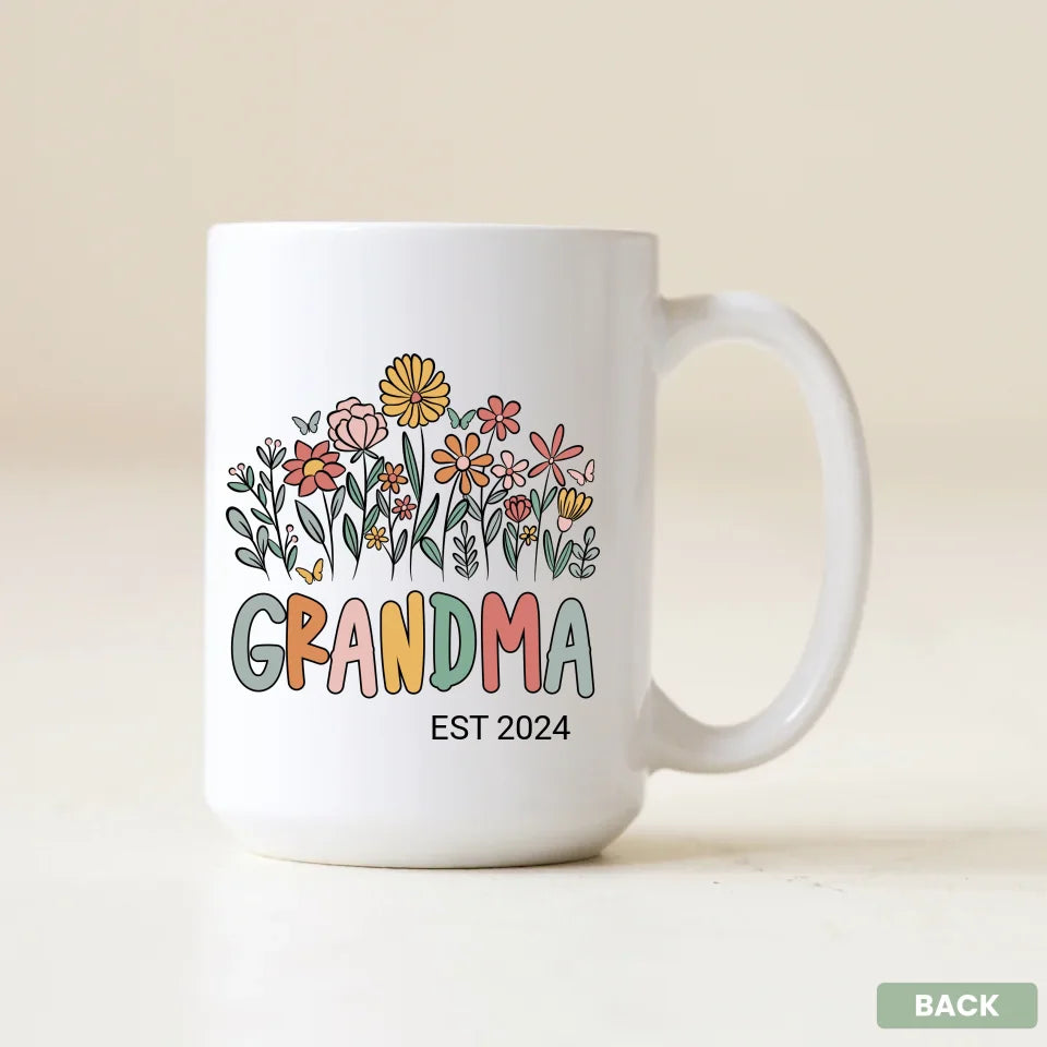 15oz Floral Grandma Love mug, personalized gift for a new grandmother