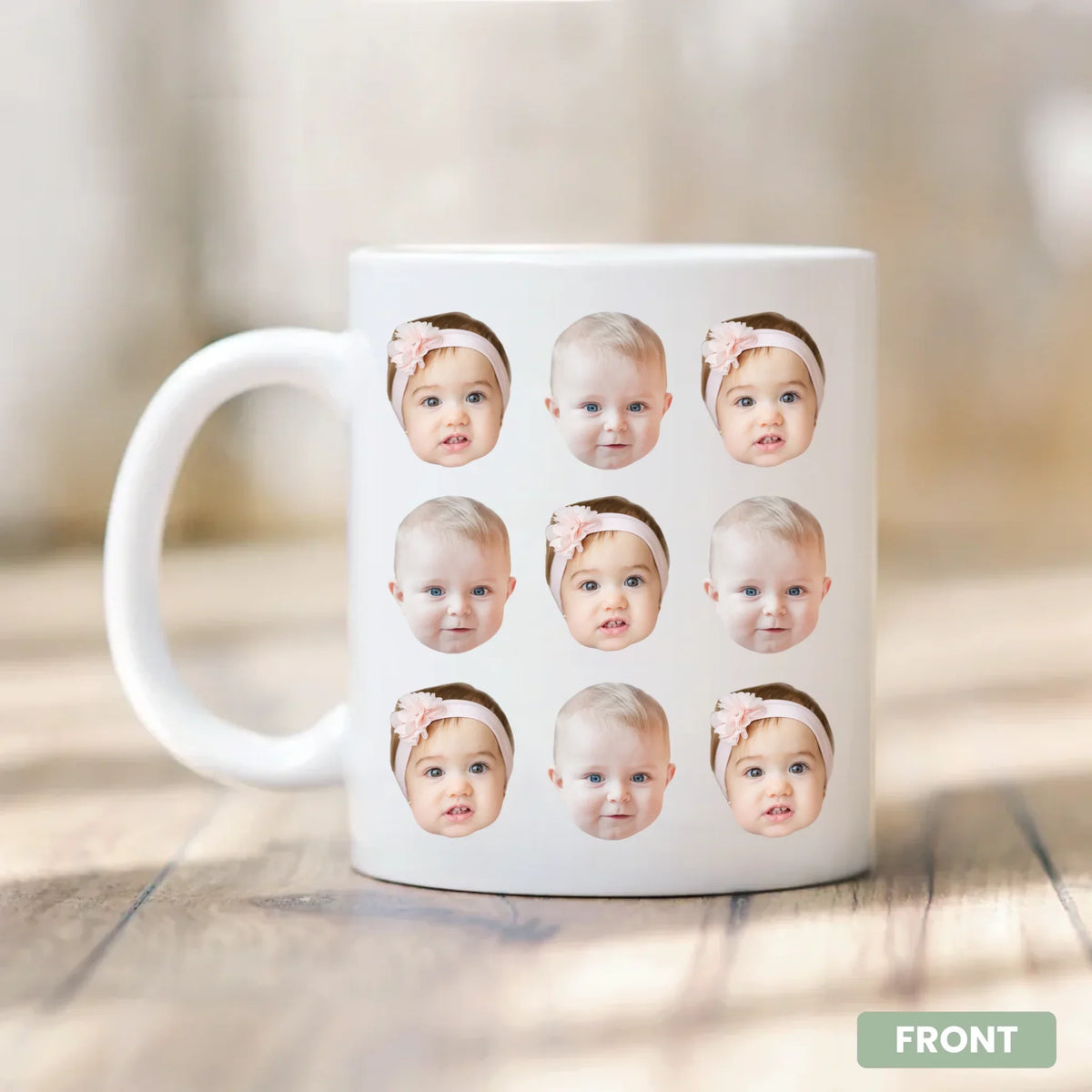 Personalized ceramic mug with custom baby photo pattern, gift for parents
