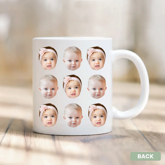 Baby Face Pattern Mug - angled view of repeating custom baby photo design