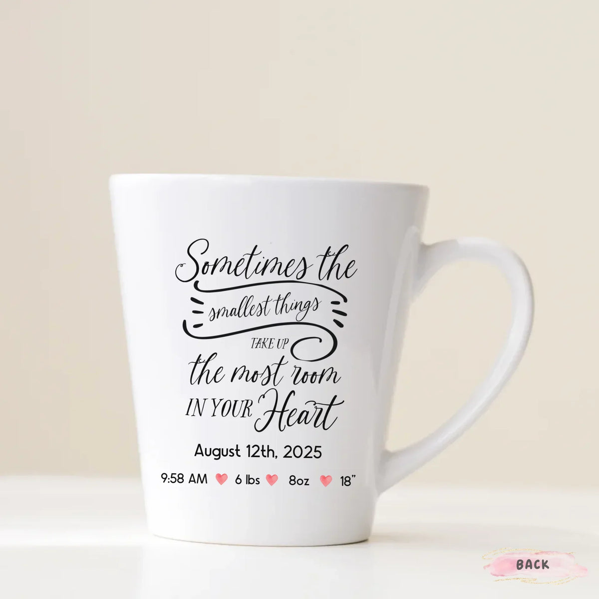 Custom newborn celebration mug styled for a baby shower or new parent gift