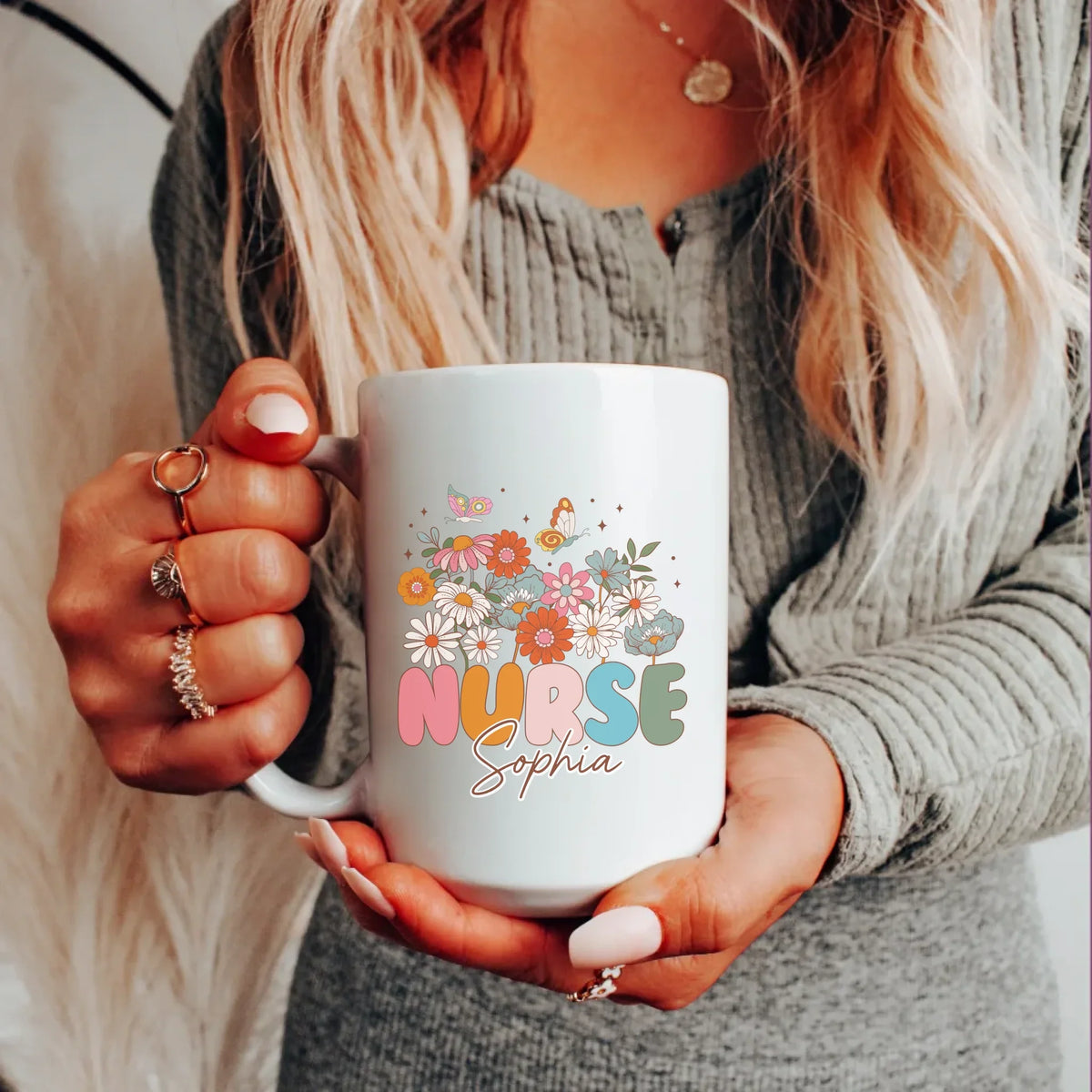 Everyday Hero - 15oz latte mug personalized with a nurse's name, hero gift