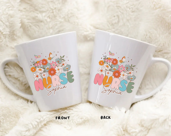 Personalized nurse mug styled on a table, gift for a healthcare hero