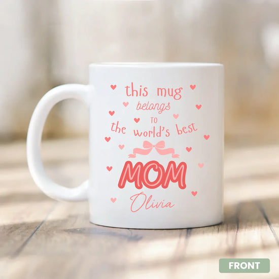 World's Best Mom Mug close-up - personalized with mom's name
