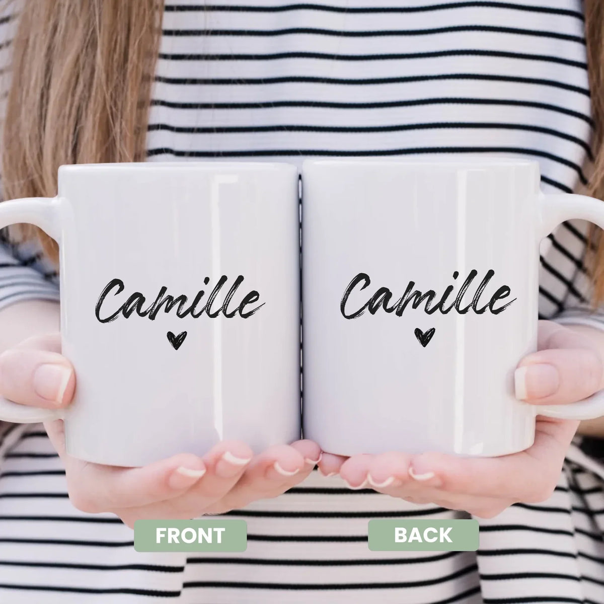 Personalized custom name mug, front view, gift for anyone you love