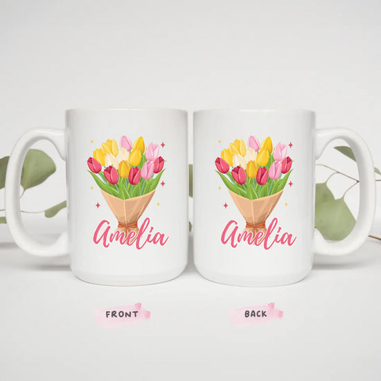 12oz latte mug with personalized birth flower design, Bloom By Birth mom gift