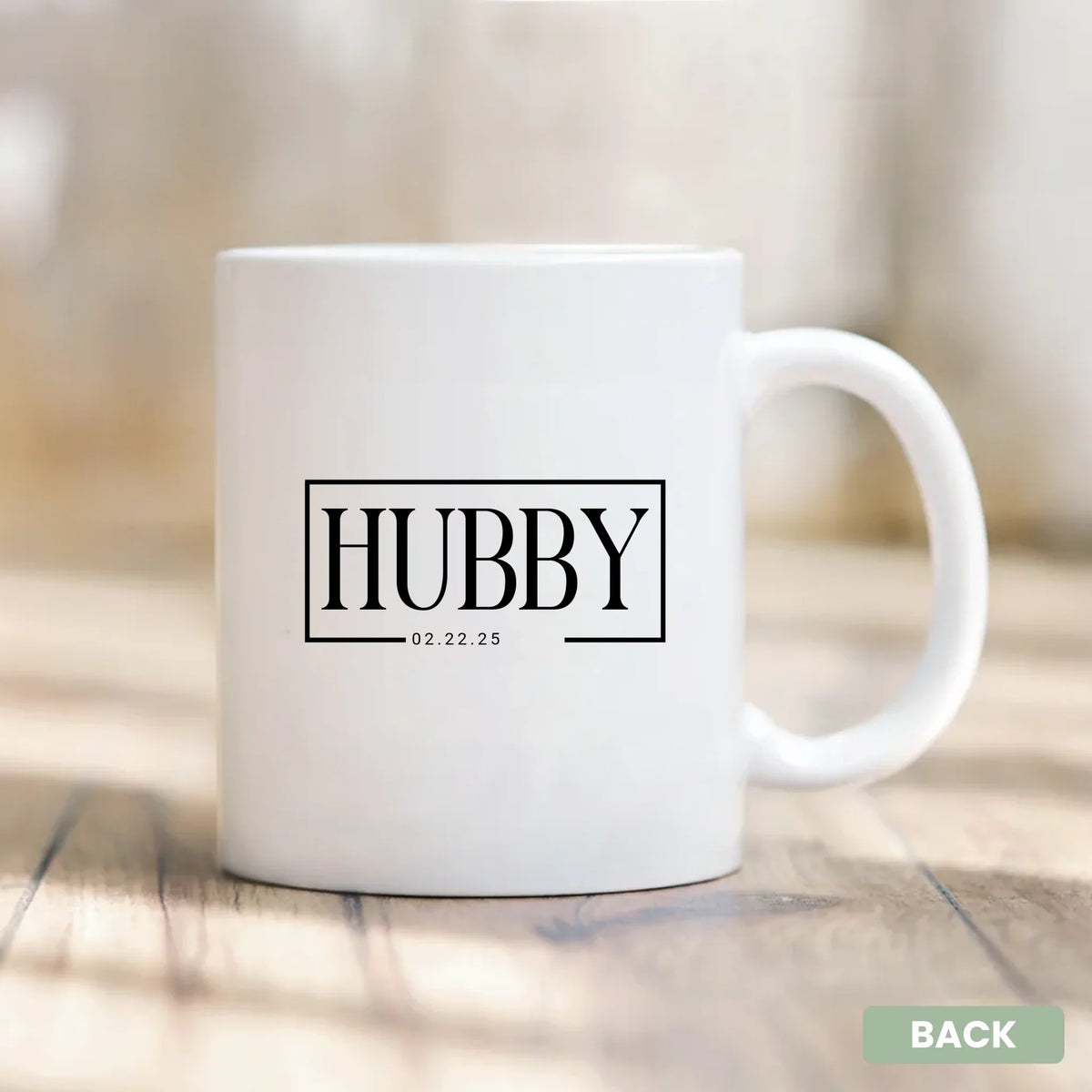 Hubby Mug personalized established date mug styled lifestyle scene