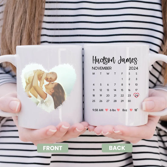Welcome Baby Love personalized baby name coffee mug front view