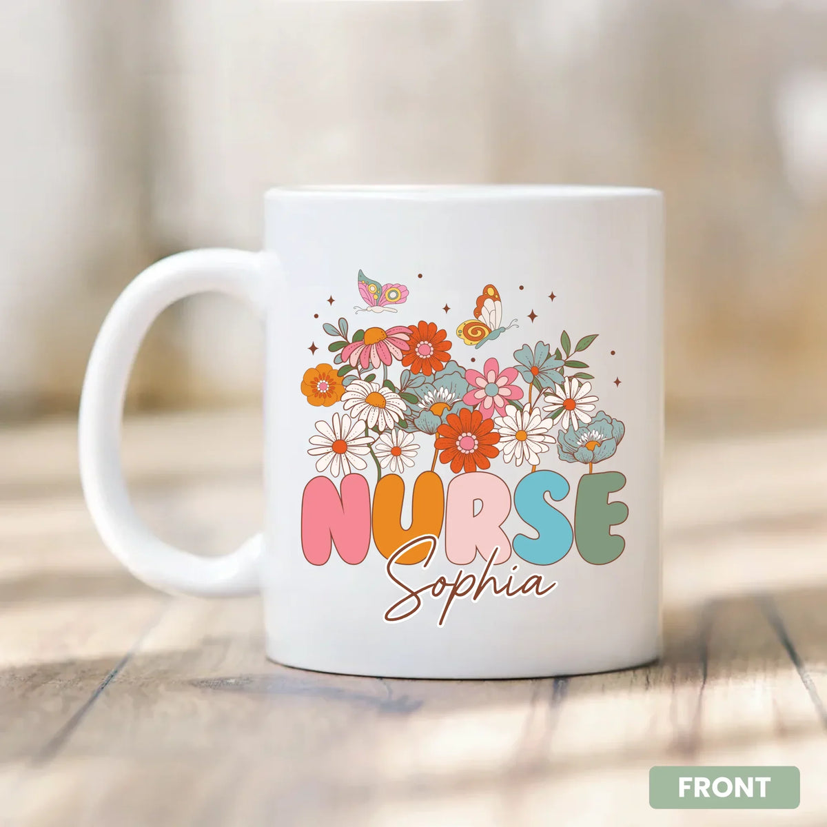 Everyday Hero mug, angled view, personalized nurse appreciation gift