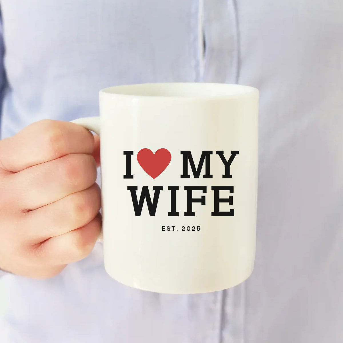 Hubby's Favorite Mug personalized established date coffee mug front view