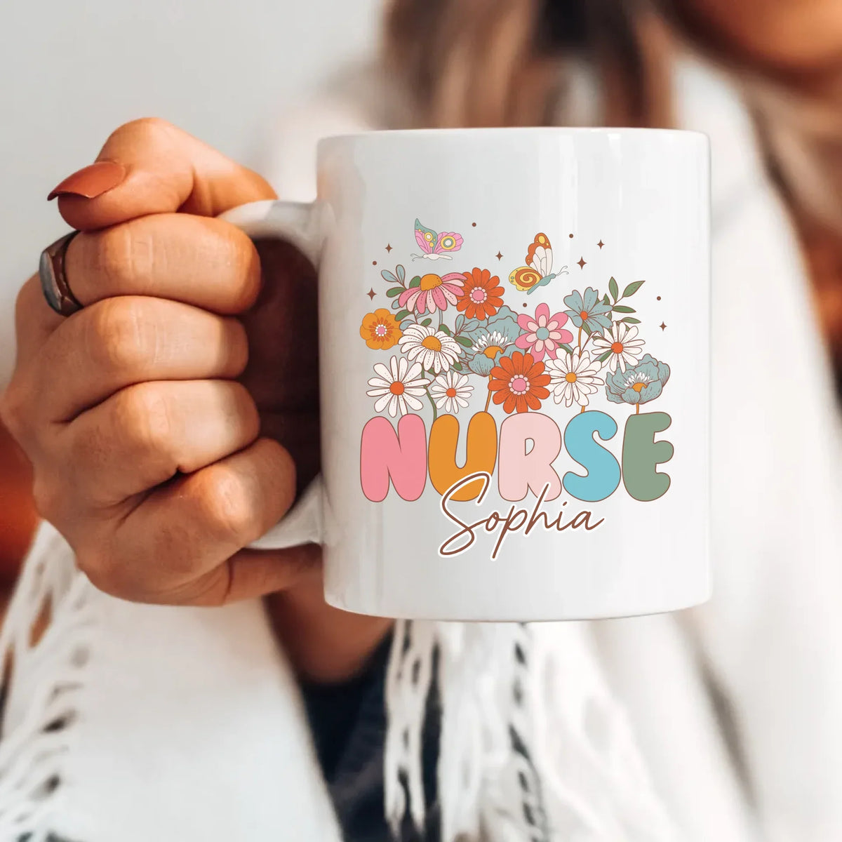 Everyday Hero nurse mug, 11oz ceramic, personalized with her name