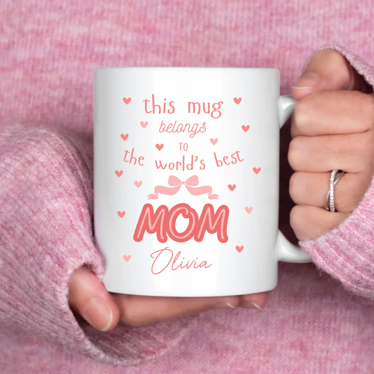 World's Best Mom personalized mug, front view with custom design, gift for mom