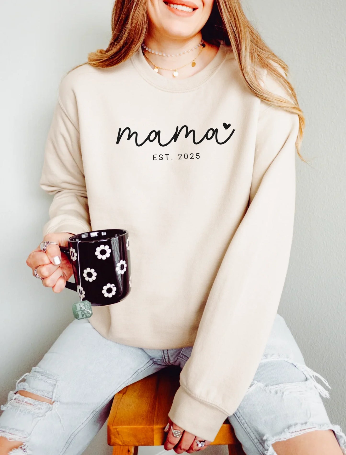 First-Time Mama Vibes – Gift for Baby Showers – Personalized Sweatshirt
