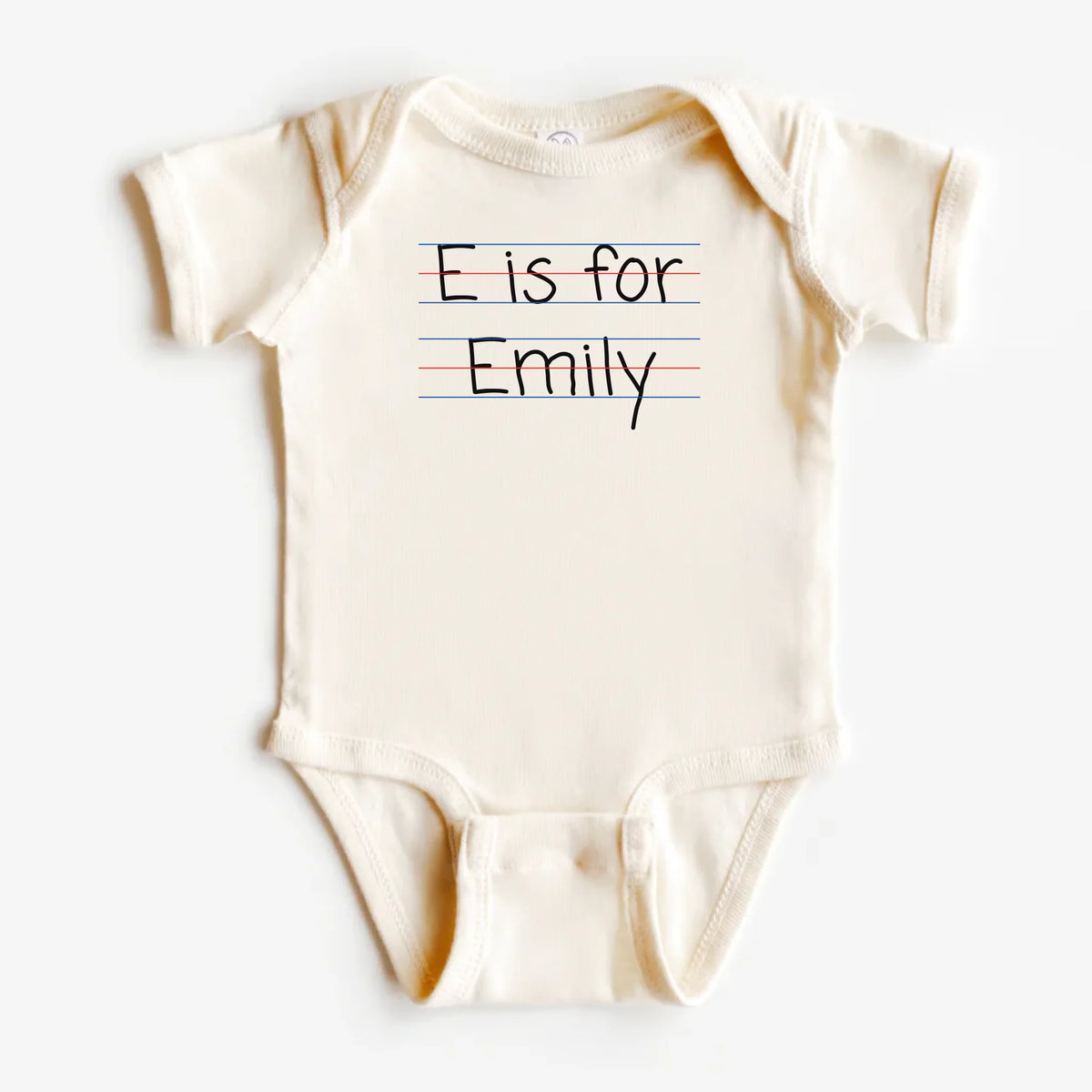 Letter Perfect Baby bodysuit - cream personalized infant bodysuit, flat lay