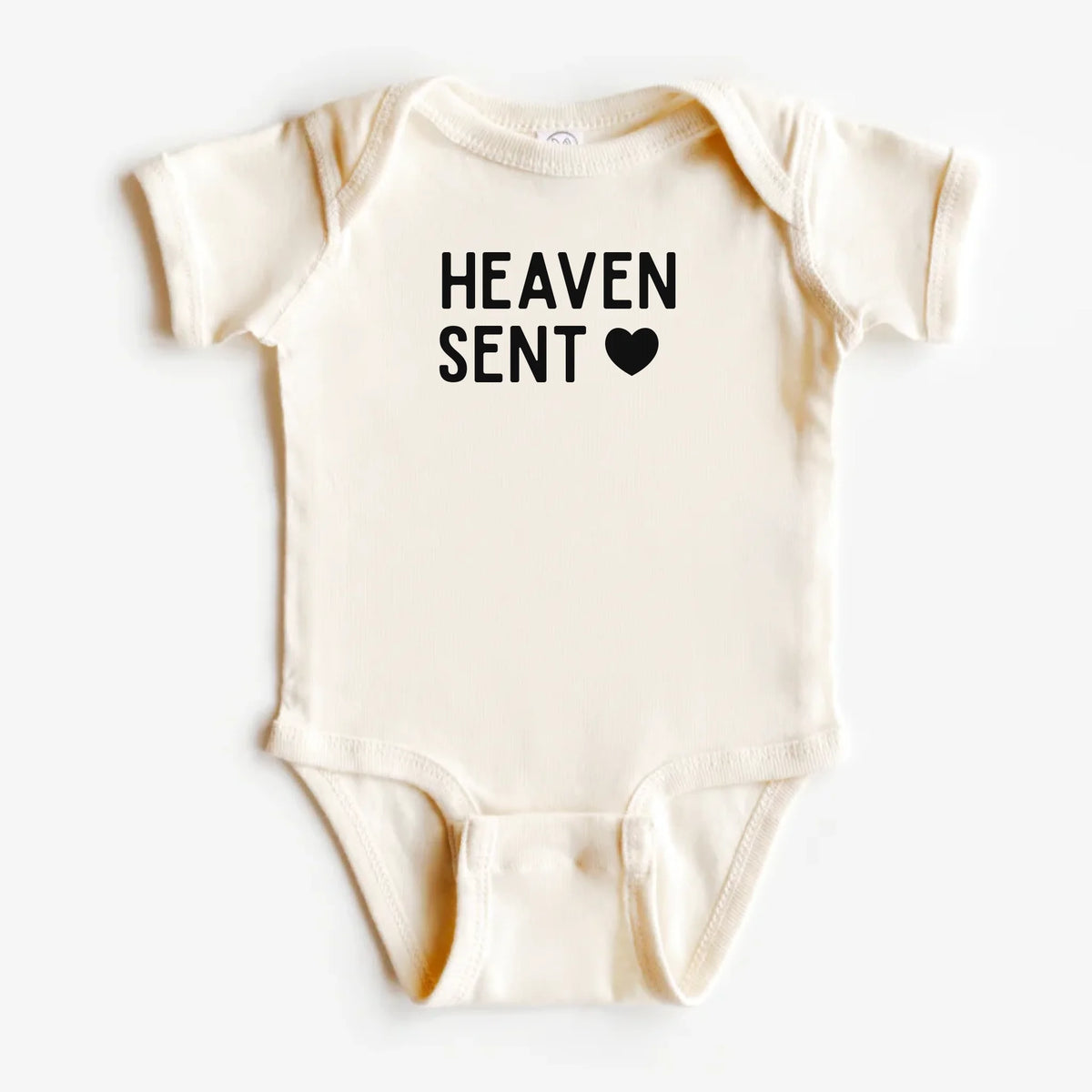 Heaven Sent bodysuit - cream personalized infant bodysuit, flat lay