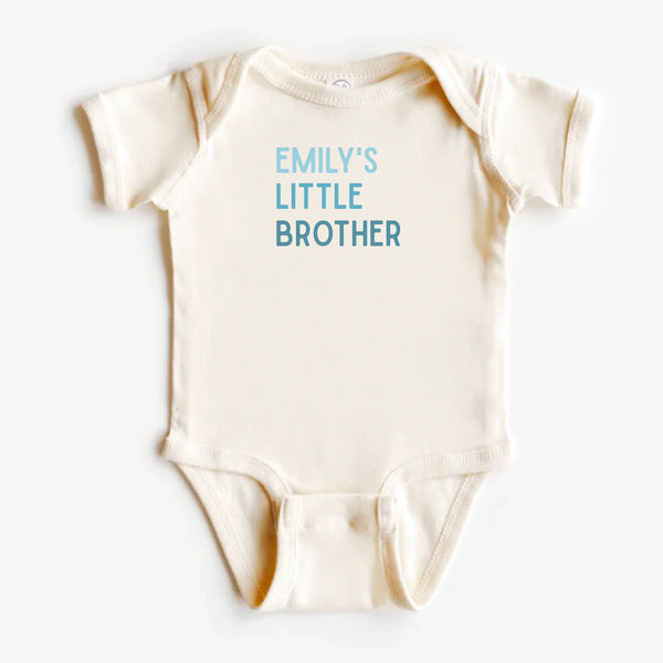 Tiny Human Big Name bodysuit - cream personalized infant bodysuit, flat lay