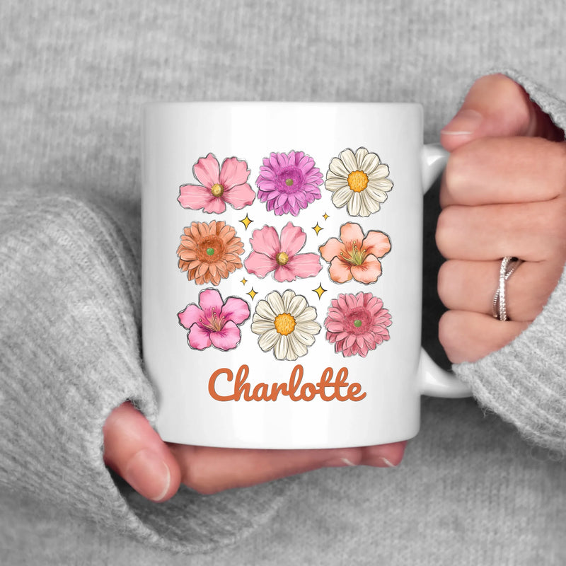 Everlasting Petals personalized mug, front view with custom design, gift for mom