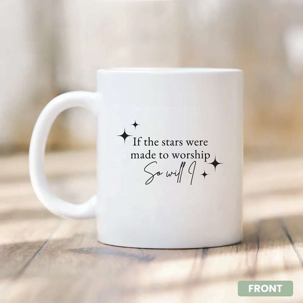 Personalized Christian faith mug, angled view, custom name gift idea