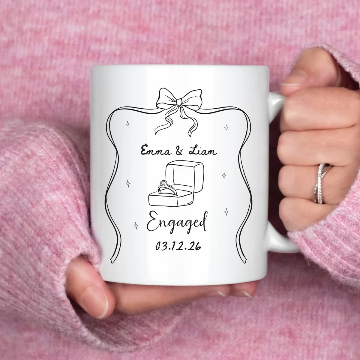 Sweet Engagement Era personalized mug, front view with custom design, gift for bride