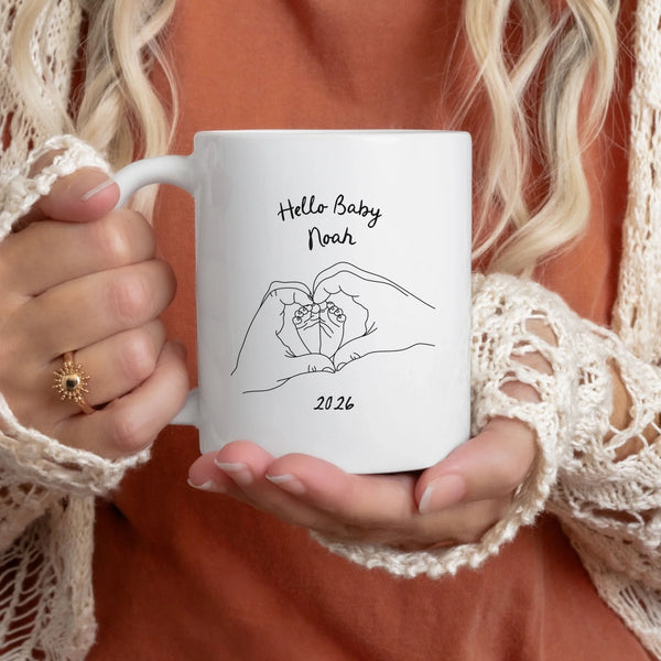 Baby Name Love personalized mug, front view with custom design, gift for baby