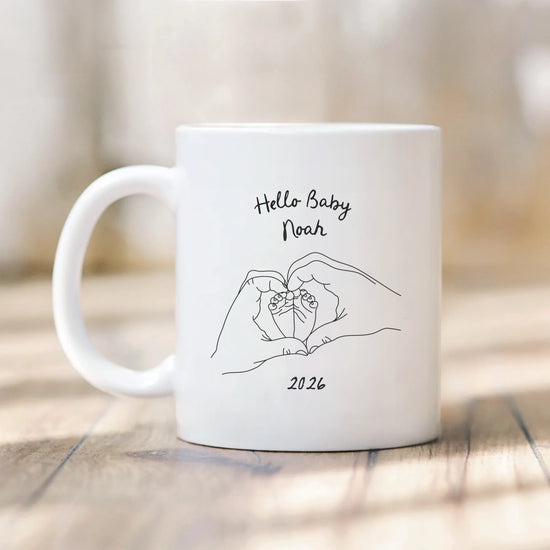 Baby Name Love Mug close-up - personalized with baby's name and birth date
