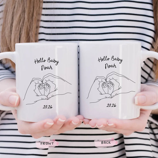 Baby Name Love Mug - angled view of custom new baby name lettering
