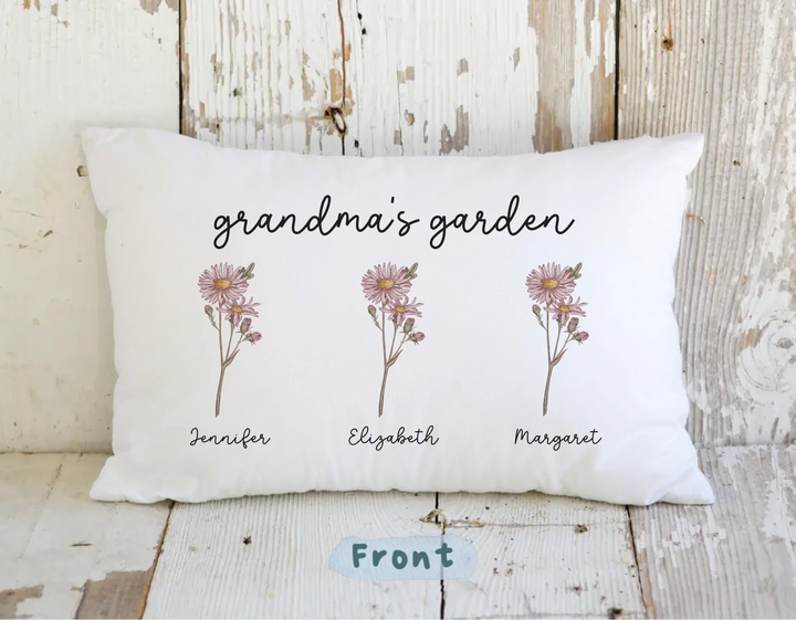 Grandma's Garden Vintage Flowers - Gift for Grandma - Personalized Lumbar Cushion