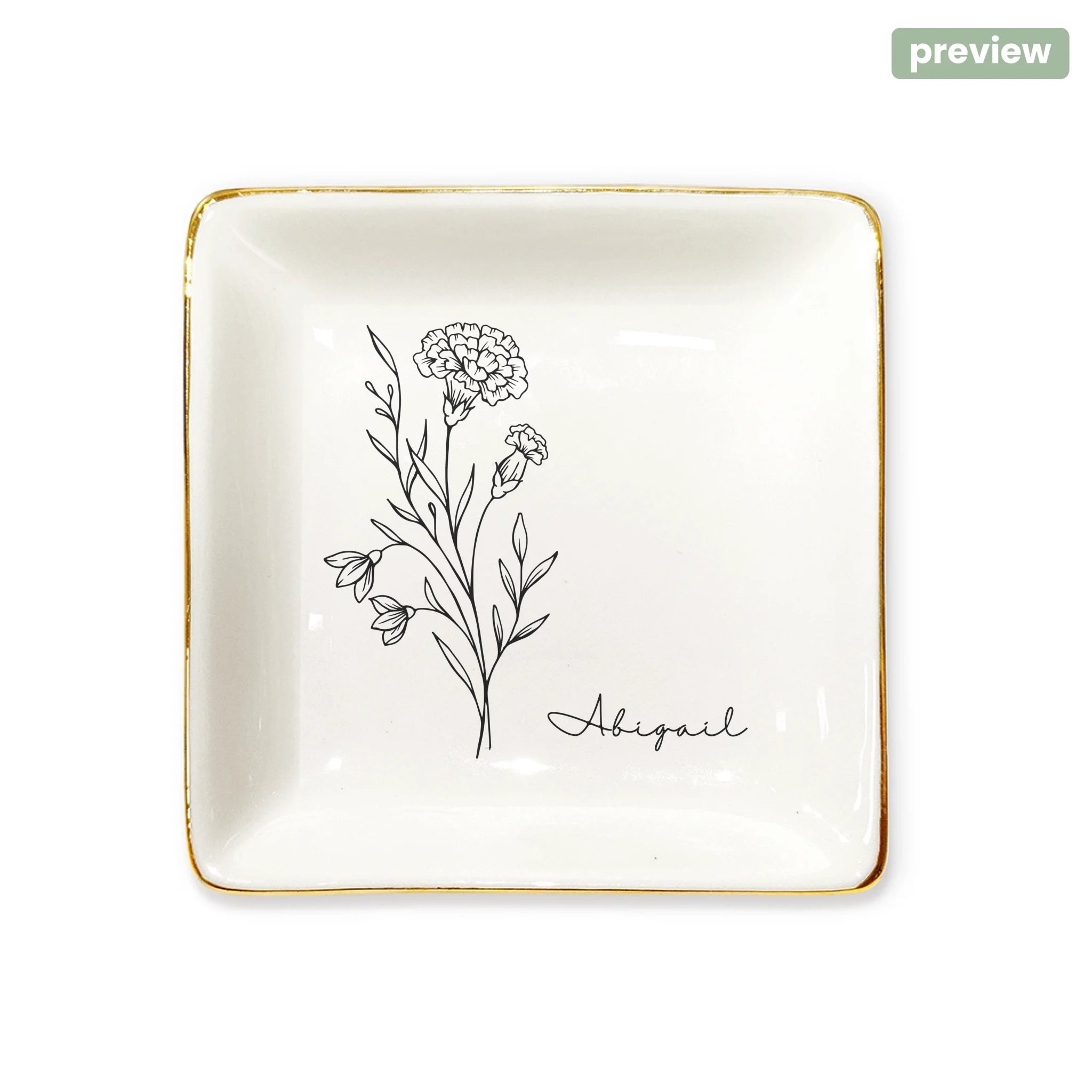 Personalized Birth Flower Ceramic Ring Dish - Gift for Bridesmaid - Ceramic Jewelry Dish