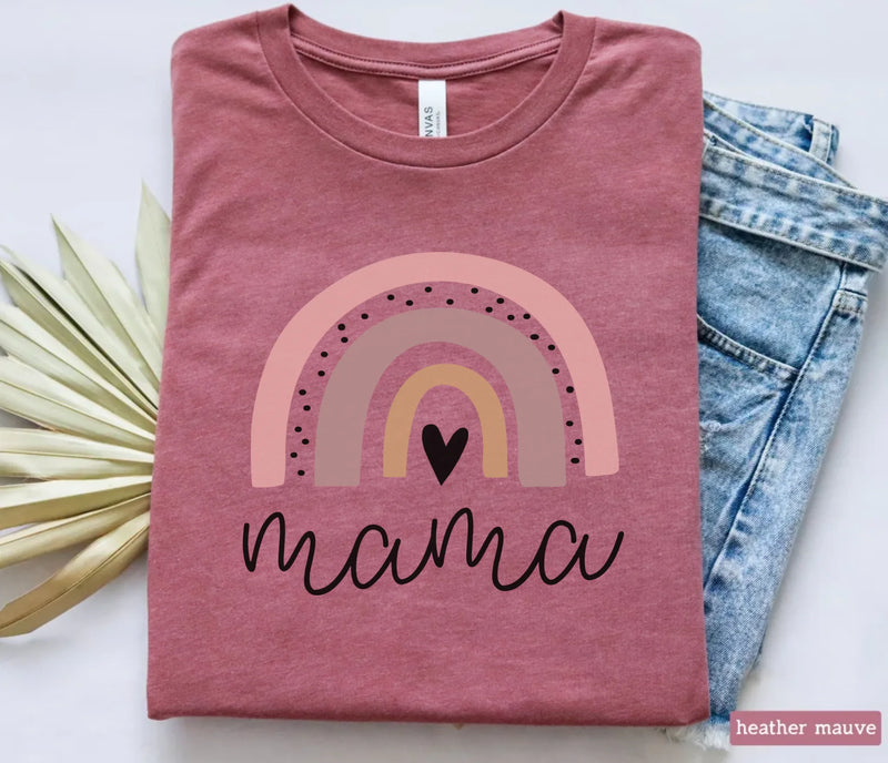 Mama & Mini matching tee set - heather mauve adult t-shirt, mama rainbow graphic