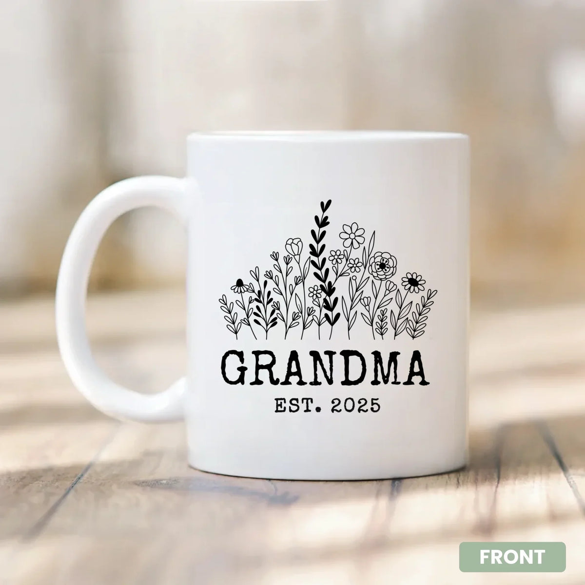 The Best Promotion Ever Mug close-up - personalized with grandma's name