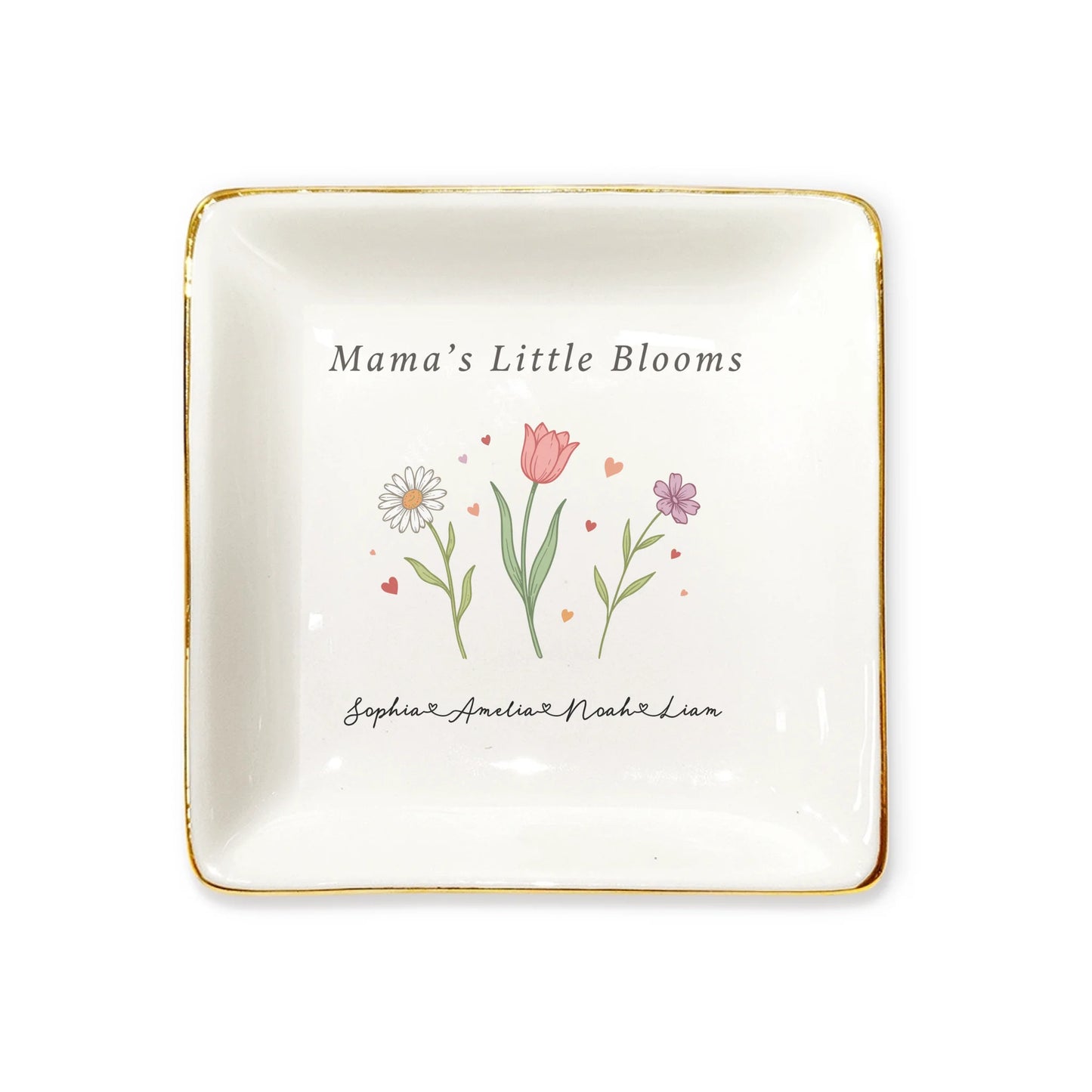 Mama's Little Blooms — Personalized Jewelry Dish with Children's Names