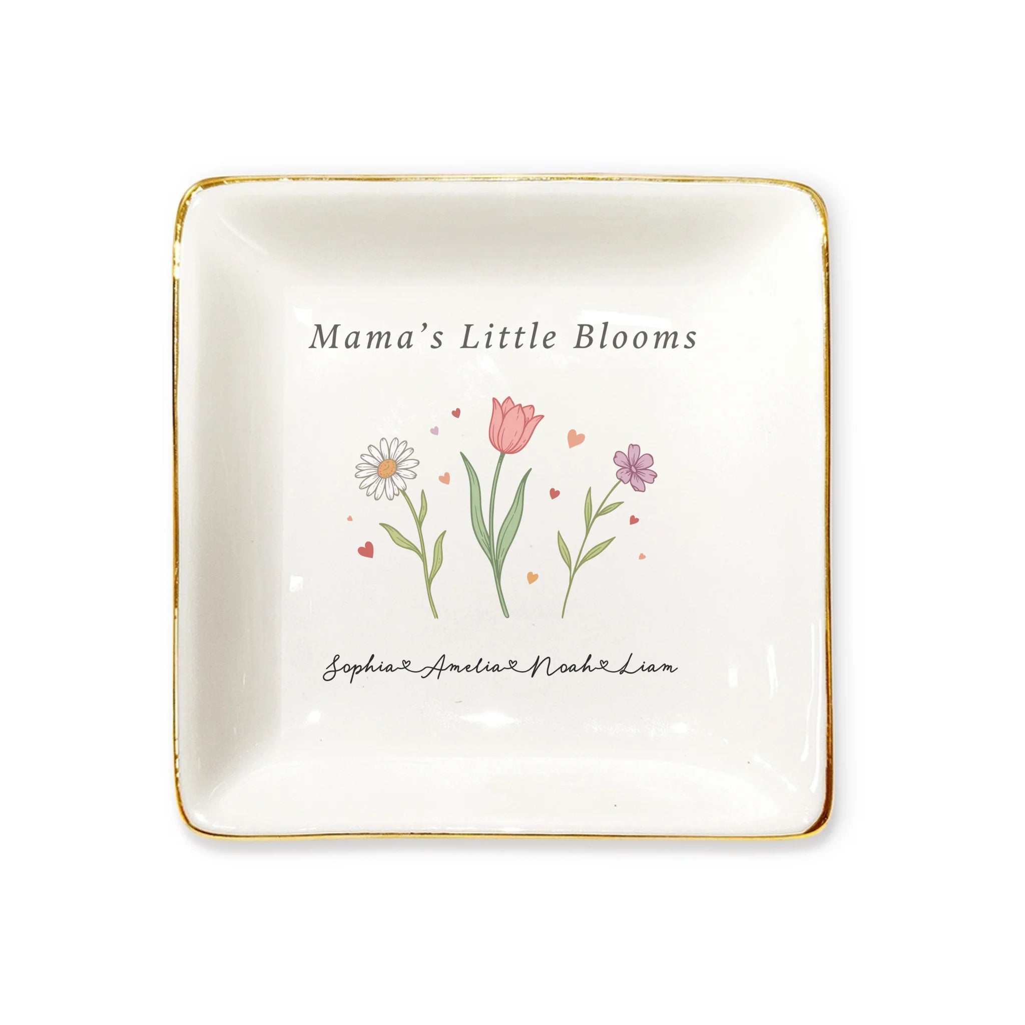 Mama's Little Blooms — Personalized Jewelry Dish with Children's Names