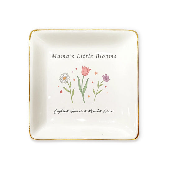 Mama's Little Blooms — Personalized Jewelry Dish with Children's Names