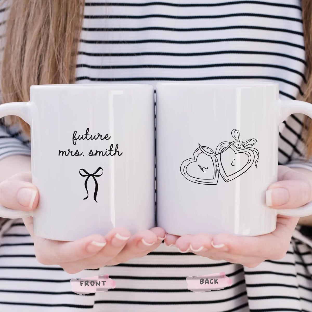 Future Mrs. Custom Initial personalized mug, front view with custom design, gift for bride