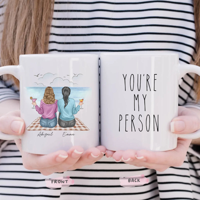 Connected by Heart personalized mug, front view with custom design, gift for friend