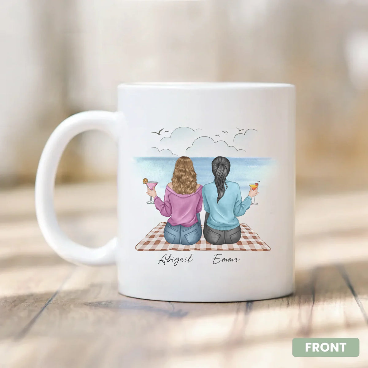 Connected by Heart Mug - angled view of custom friendship map design